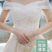 Light main shoulder wedding dress 2021 summer New temperament bride Korean long tailed Super fairy simple