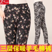Mom pants warm and velvet thickened outer wear loose middle-aged and elderly womens pants wool cotton pants autumn and winter grandma