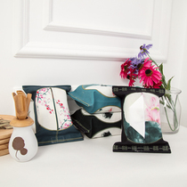 New Chinese Lotus Flower Plum Cotton Linen Tissue Box Table Top Containing Paper Draw Bag Magic Sticker Kitchen Paper Draw Bag