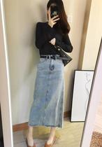 Denim skirt womens European station New High waist Hong Kong flavor old denim skirt thin loose hip long skirt