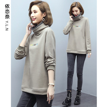 High collar sweater womens autumn and winter loose Korean version of the 2021 new foreign-style top forty-year-old pile collar plus velvet sweater