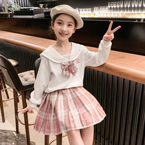 girls jk suit skirt autumn 2022 new western style net red children's clothing girls college style children's skirt two-piece set