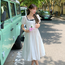 Pregnant women dress fashion loose large size long square collar does not show belly skirt Korean version of pregnant women summer dress