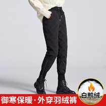 Down pants woman outside wearing 2021 new high waist thickened large code sports pants winter warm and velvety thickened cotton pants