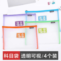 A4 file bag student subject classification zipper transparent nylon wire mesh fabric storage textbook paper bag Art bag tutorial book information bag homework with breathable Korean hipster