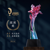 Glass trophy customized custom-made boutique souvenir crystal trophy annual meeting excellent staff Production free lettering