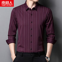 South Pole mens fall mens long sleeve shirt middle-aged loose striped inch-shirt upscale without marks and dad shirt blouse