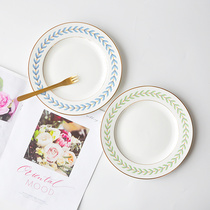 ins Korean cafe with the same paragraph retro Phnom Penh wheat ears ceramic 8 inch dinner plate snack tray cake tray dish tray