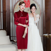 Attending Wedding Moms Dress Qipao Red Spring Long Sleeves High-end Foreign Gas Young happy mother-in-law Wedding Dresses Dress