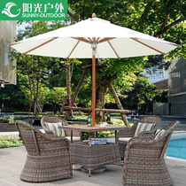 Sun outdoor parasol Outdoor umbrella Terrace Courtyard umbrella Sun umbrella Garden large solid wood umbrella stall Middle column umbrella