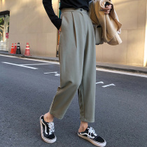 Large size pear shape Relaxed Harbor Wind Comeback Sensation Casual Pants Woman 90% Short Tall Waist Little Feet Old Daddy Pants