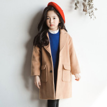 Korean girl woolen coat 2021 childrens clothing Spring and Autumn New middle child sheep cashmere coat long sleeve