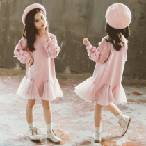 6 girls dress 2021 spring autumn winter clothing new plus suede Han version foreign air yarn Long sleeves 13 CUHK Children 8 years 11