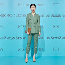 Zamei Double Volleyball Buckle Series 2021 Fall New Green Plaid Suit Suit Woman Temperament Fashion Autumn Winter West Suit