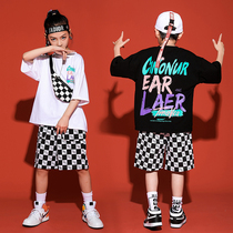 Childrens Street Dance Set Childrens Hip Hop Street Dance Performance Clothes Boys and Girls hiphop Summer Loose Print T-Shirt Tide