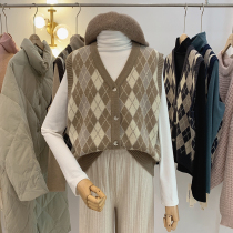 Lolora Lingge knitted vest womens vest 2021 Winter new Korean version of simple V-neck wear horse clip cardigan
