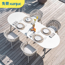 Rope table and chair combination Nordic outdoor furniture courtyard outdoor garden open-air balcony restaurant leisure rattan chair