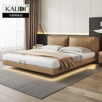 Italian minimalist floating bed master bedroom double bed light luxury modern simple soft package double wedding bed high-end atmospheric leather bed
