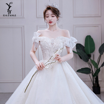 One shoulder wedding dress 2021 new bride temperament court style Senior luxury tailing pregnant woman Princess main yarn