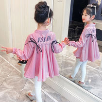 2020 Spring Dress New Girl Foreign Air Striped Shirt Children Baby Girl Han Han Version Long Sleeve Blouse Shirt Woman