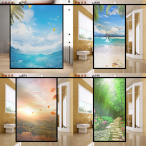 Customized electrostatic frosted glass film seascape painting window stickers transparent opaque peeking Glass stickers