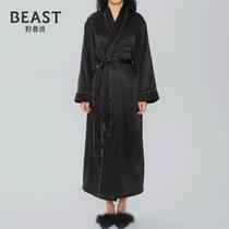 THEBEAST Fauvist Silk Flannel Silver bead PIPING NIGHTGOWN Womens Black pajamas Home Wear