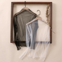 Spring dress 2021 new womens half high collar base shirt long sleeve lace mesh mesh net gauze top