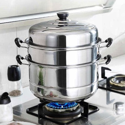 不锈钢蒸锅三层双2层加厚蒸笼汤锅大号蒸锅