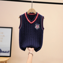Boy vest external wearing tide children sweater waistcoat waistcoat Knitted Waistcoat Autumn Winter style Baby Canshoulder plus suede thickened pure cotton