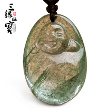 Three Yuan treasure green ghost pendant Hand carved Laughing Buddha Maitreya Buddha Small Buddha pendant female natural crystal jewelry