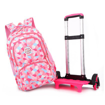 Primary school students trolley schoolbag girls 2021 new waterproof large-capacity 2-5 grade drag back dual-purpose trolley case