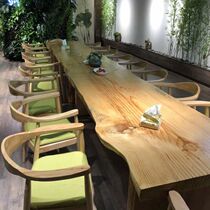 Large solid wood conference table Natural Side Whole Board log board table and chair combination leisure tea table long table