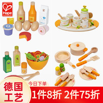 Hape childrens kitchen toy set Girl boy house kitchenware baby simulation fruit cut Le wooden