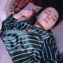 Dilligeba Tongan Sleeping Dress Superior Real Silk Sliding Green Stripe Embroidered Little Fox Long Sleeve Long Pants Couple Suit