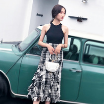 New tweed plaid Plaid thin legs long half-length skirt R4921