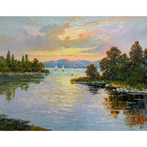 North Korean landscape oil painting first-class artist Cui Ri Lake Caixia office living room decoration hanging painting