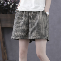Han Suoyi literary retro summer new casual pants women Thin Thin vertical stripes cotton linen loose wide leg shorts