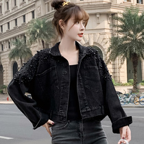 ins tide short jacket top female 2020 Spring and Autumn New Korean version of foreign style nail beads loose Joker denim coat