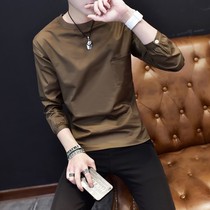 Long-sleeved t-shirt mens 2021 autumn new slim-fitting round neck Korean version of solid color trend brand trend cotton top bottoming shirt