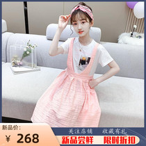 Girls summer clothing short sleeve one-piece dress CUHK Tong Summer 2022 new fake two pieces Pendant With Skirt Child Summer dresses