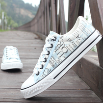 Autumn mens low-top canvas shoes Mens shoes Korean version breathable board shoes Casual trendy shoes student hand-painted graffiti cloth shoes