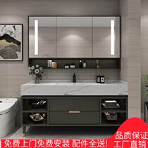  Modern simple bathroom cabinet combination Solid wood Nordic washstand Smart bathroom Marble light luxury wash basin cabinet