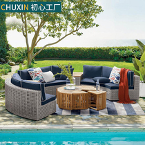 Outdoor Sofa Cane rattan Courtyard Round Rattan Garden Villa waterproof sunscreen splicing arched combined open-air furniture