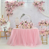 Wedding scene pink set of hotel wedding stage background flower row fake flower photography window decoration decoration floral art