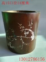 Antique antique Miscellaneous bamboo carving pen holder bamboo inlaid snail Pen Holder