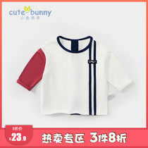 cutebunny boys  T-shirt 2021 autumn new middle and small childrens long-sleeved top infant all-match bottoming shirt tide