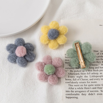 Korean cashmere wool knitted flowers hairclip side clip girl side bbclip bangs broken hair sweet Japanese autumn and winter