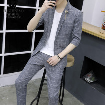 Rich bird spring and summer mid-sleeved suit suit mens new plaid wild thin slim small suit trend mens clothing