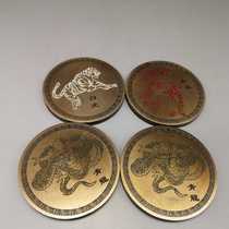 Pure Brass Old Brass Quad Elephant Round Town Ruler Painting Town Paper Set of book house Supplies Wenfang Swaying Pieces Dragon Tiger Zhu Nestman Play