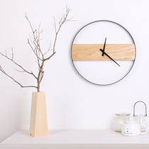 Wall log wall clock non-perforated Nordic solid wood bedroom clock living room ultra-quiet creative simple decorative wall clock